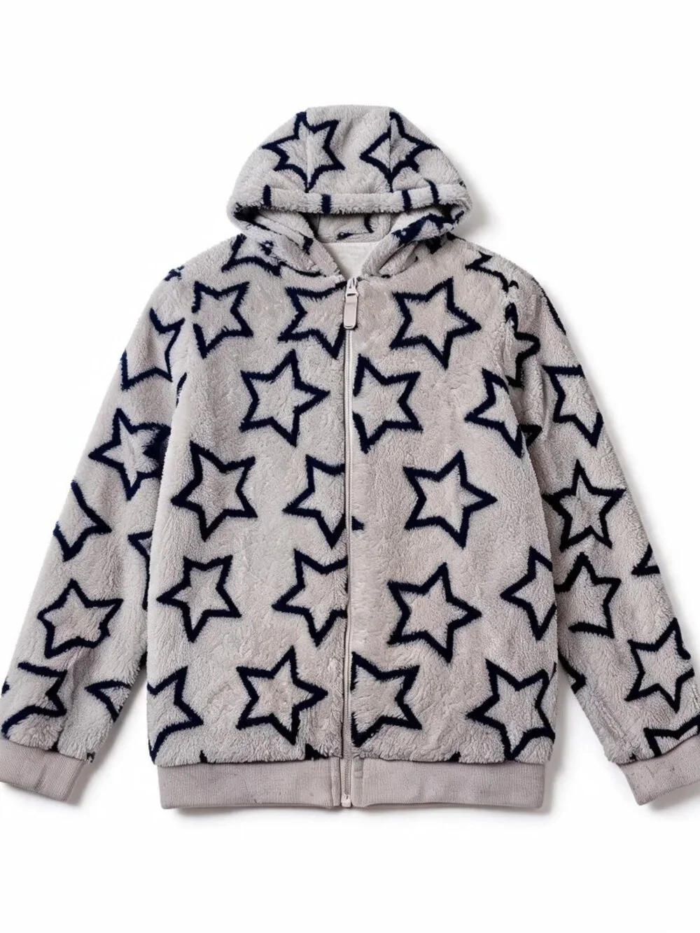 Cat & Jack girls cream fuzzy star zip hoodie cozy fleece jacket L 10–12 - Picture 2 of 10